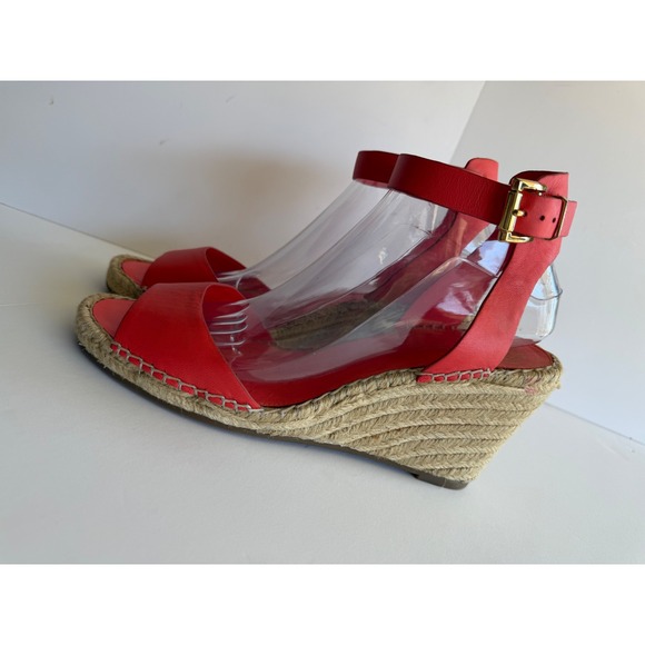 Vince Camuto Red Leather Espadrille Wedge Sandals Ankle Strap Womens 9.5M - Picture 1 of 7